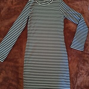 H&M Monochrome Striped Long Sleeve Dress